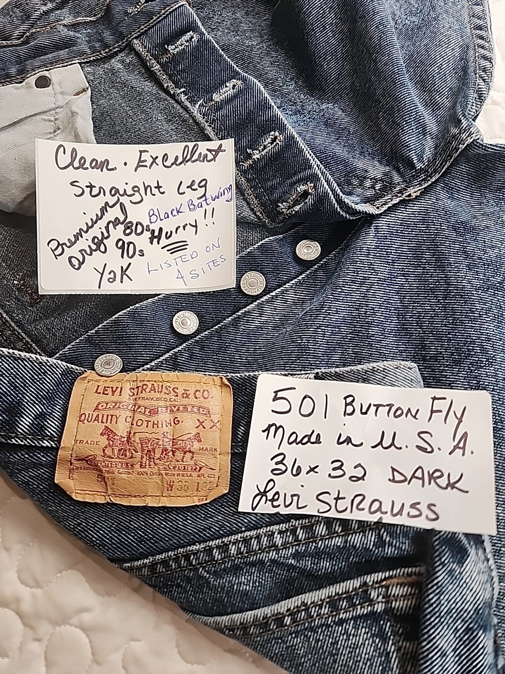 USA Levi's 501 Button Fly Dark Blue Jeans Vintage Excellent 36x32 mens